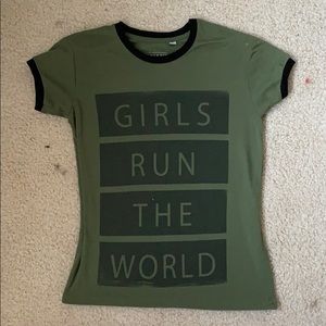 Olive green girls run the world tee (xs)